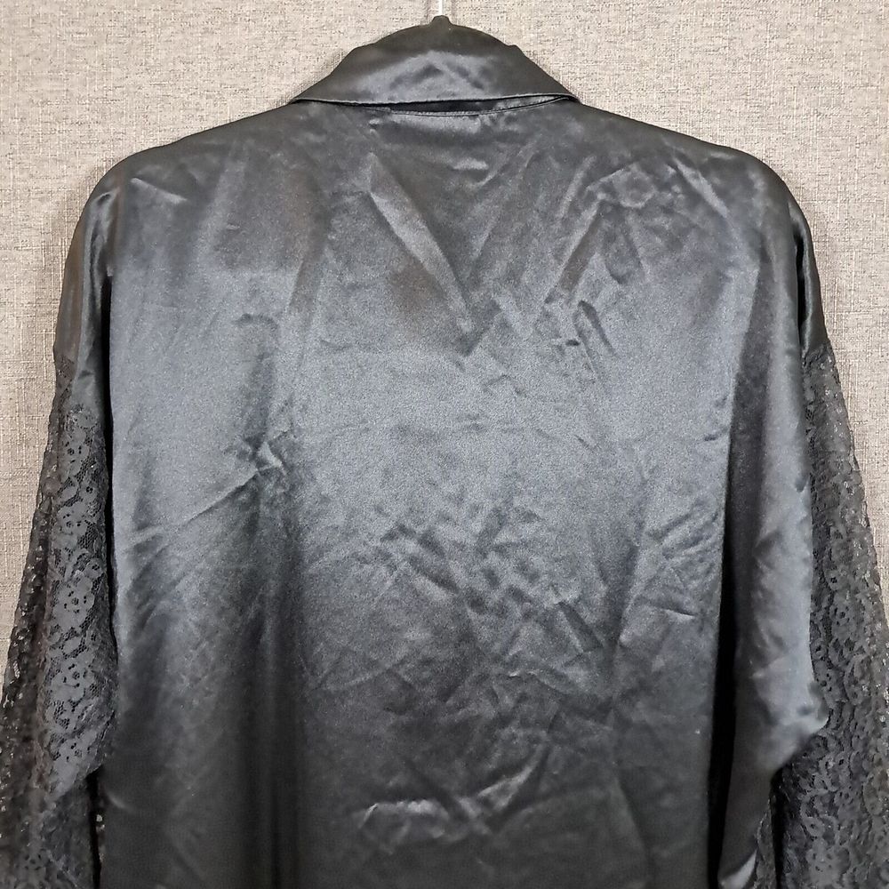 Victoria Secret Gold Label Tunic Top NavyBlue Lace Satin Long Sleeve M L Vintage - Picture 5 of 13